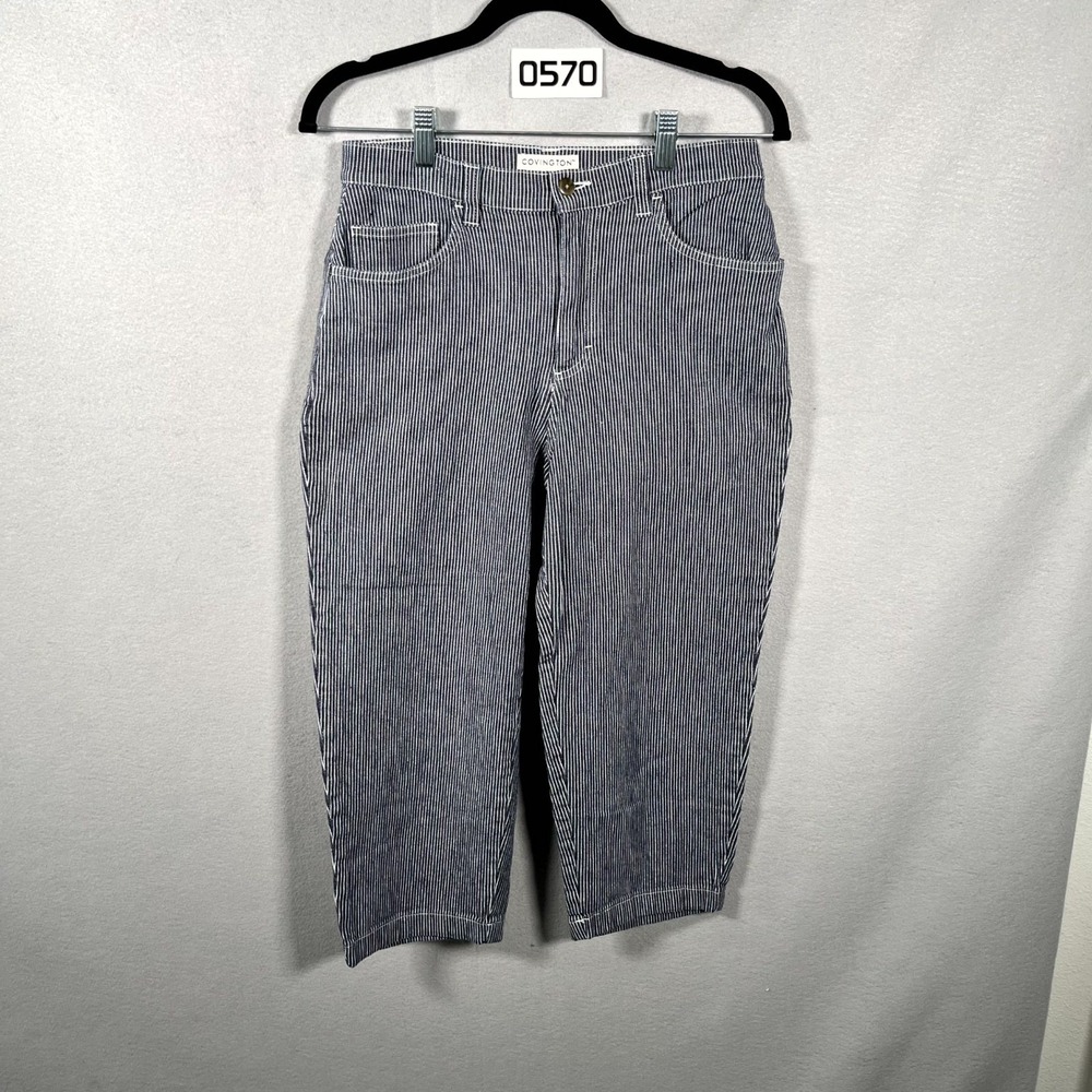 Covington Capri Jeans Womens 10 Black White Striped Denim Cotton‎ Straight Leg